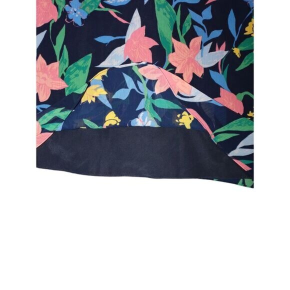 J. Crew Womens Sleeveless Ruffle Neck Top 4 Navy Floral Print Blouse Cottagecore - Picture 5 of 8